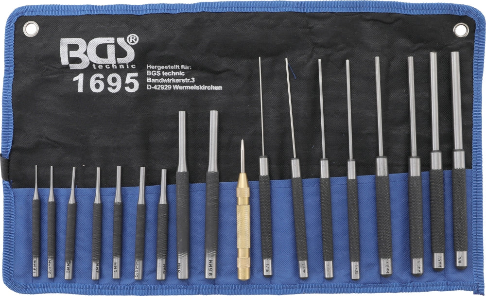 BGS 1695 Satz Splintentreiber Ø1,5 - Ø9,5mm Längen 100mm 150mm 200mm 18 teilig