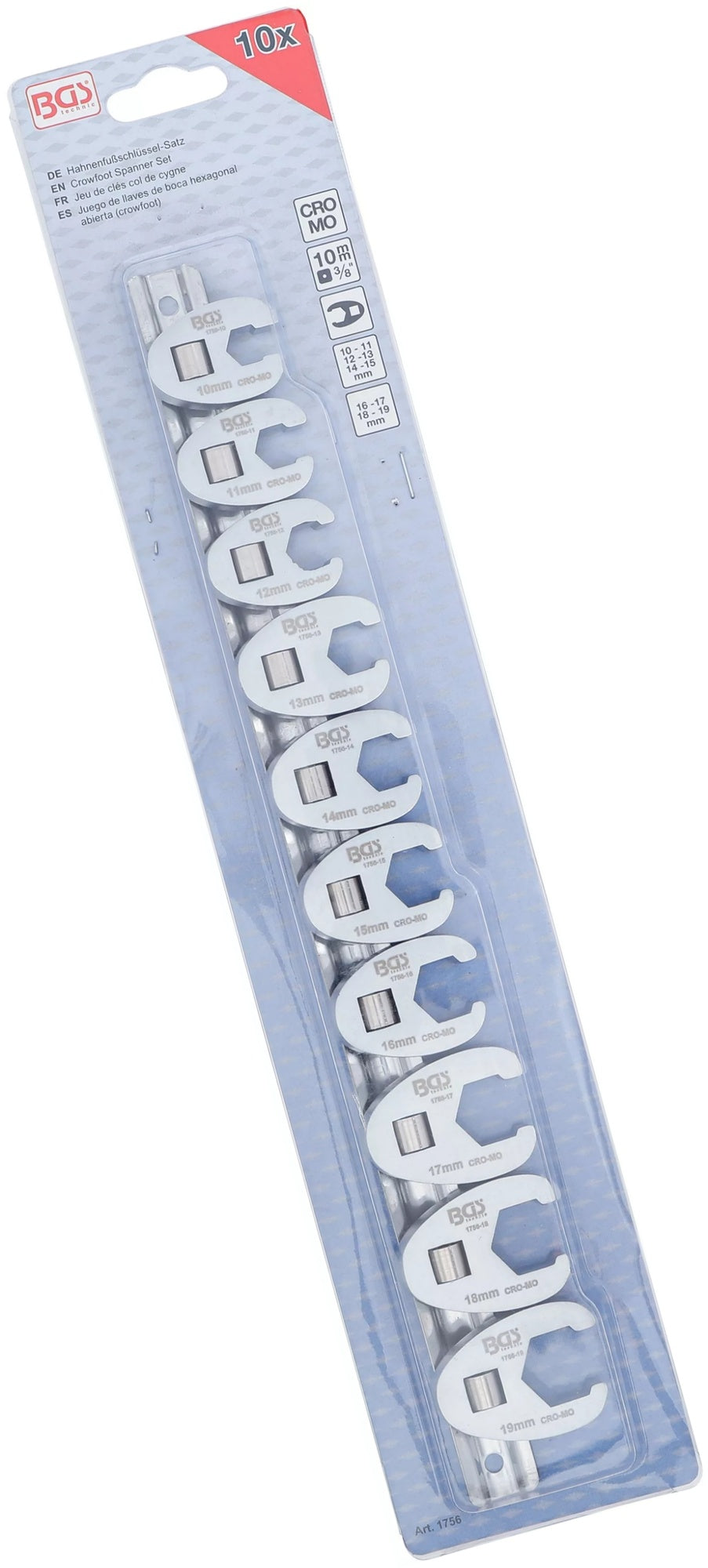 BGS 1756 Satz Hahnenfuss / Krähenfuss Schlüssel 10-19mm mit 10mm (3/8") Antrieb