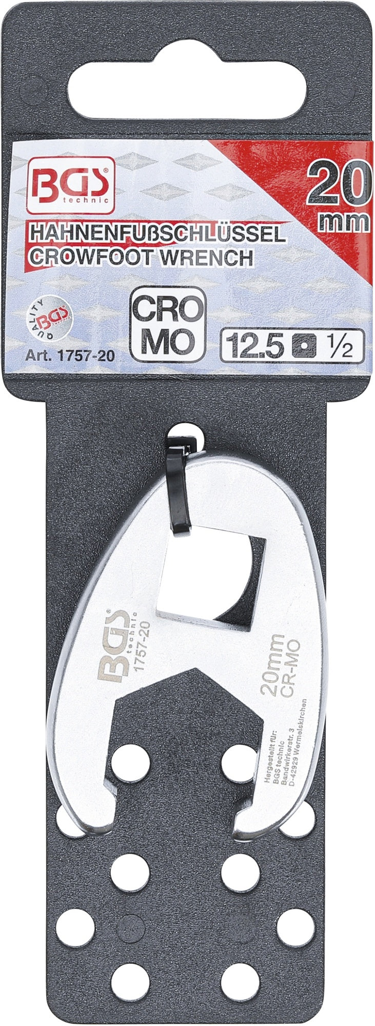 BGS 1757-20 Hahnenfuss / Krähenfuss Schlüssel SW 20mm mit 12,5mm (1/2") Antrieb