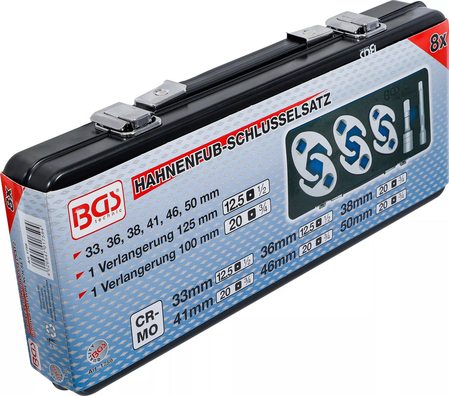 BGS 1759 Satz Hahnenfußschlüssel 33-50mm Antrieb 12,5mm (1/2") & 20mm (3/4") 8 teilig