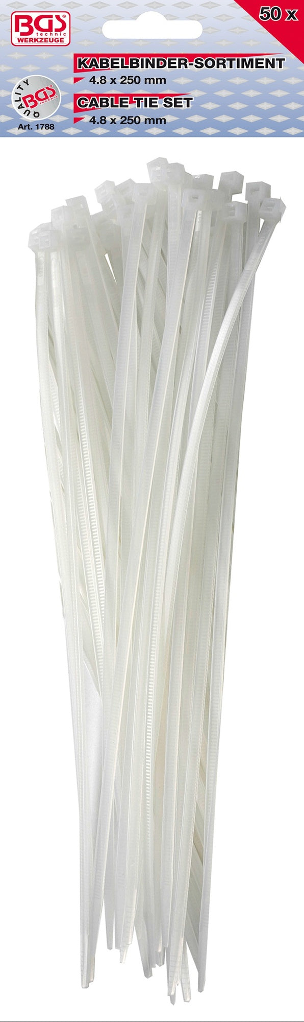 BGS 1788 Sortiment Kabelbinder weiß 4,8 x 250mm 50 teilig