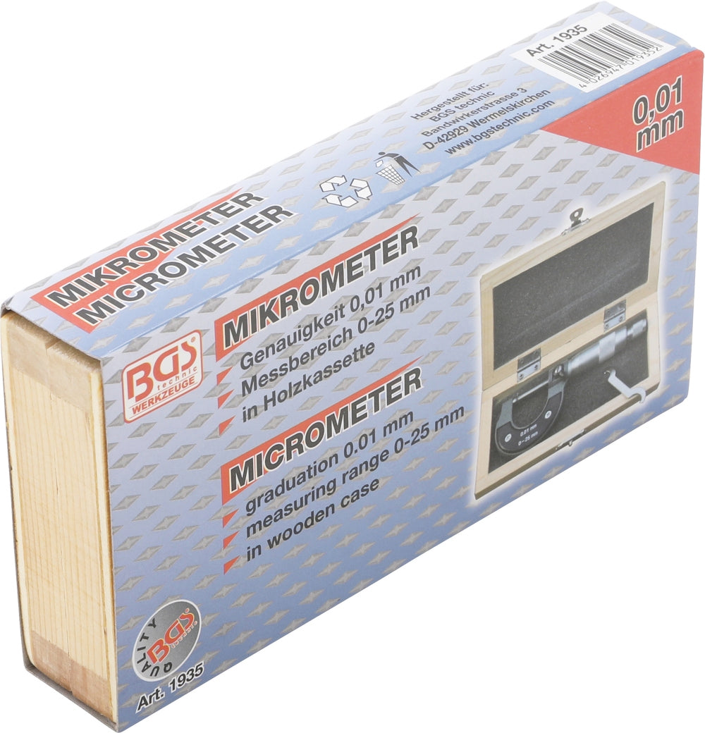 BGS 1935 Bügelmessschraube in Holzkassette Genauigkeit 0,01 Messbereich 0 - 25mm