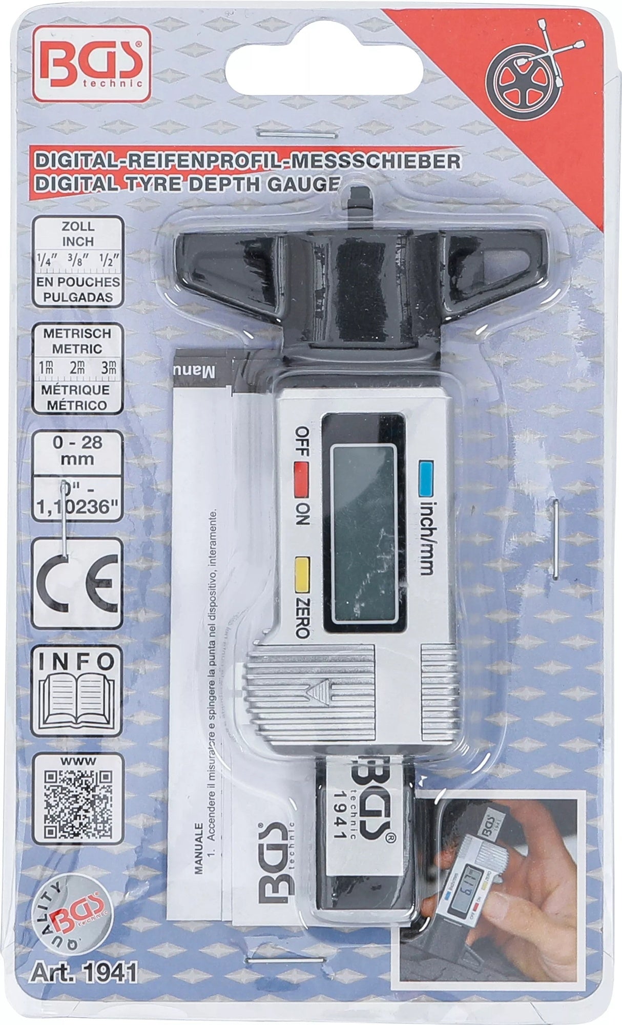 BGS 1941 Digitaler Messschieber 0-28mm zur Messung Reifenprofiltiefe
