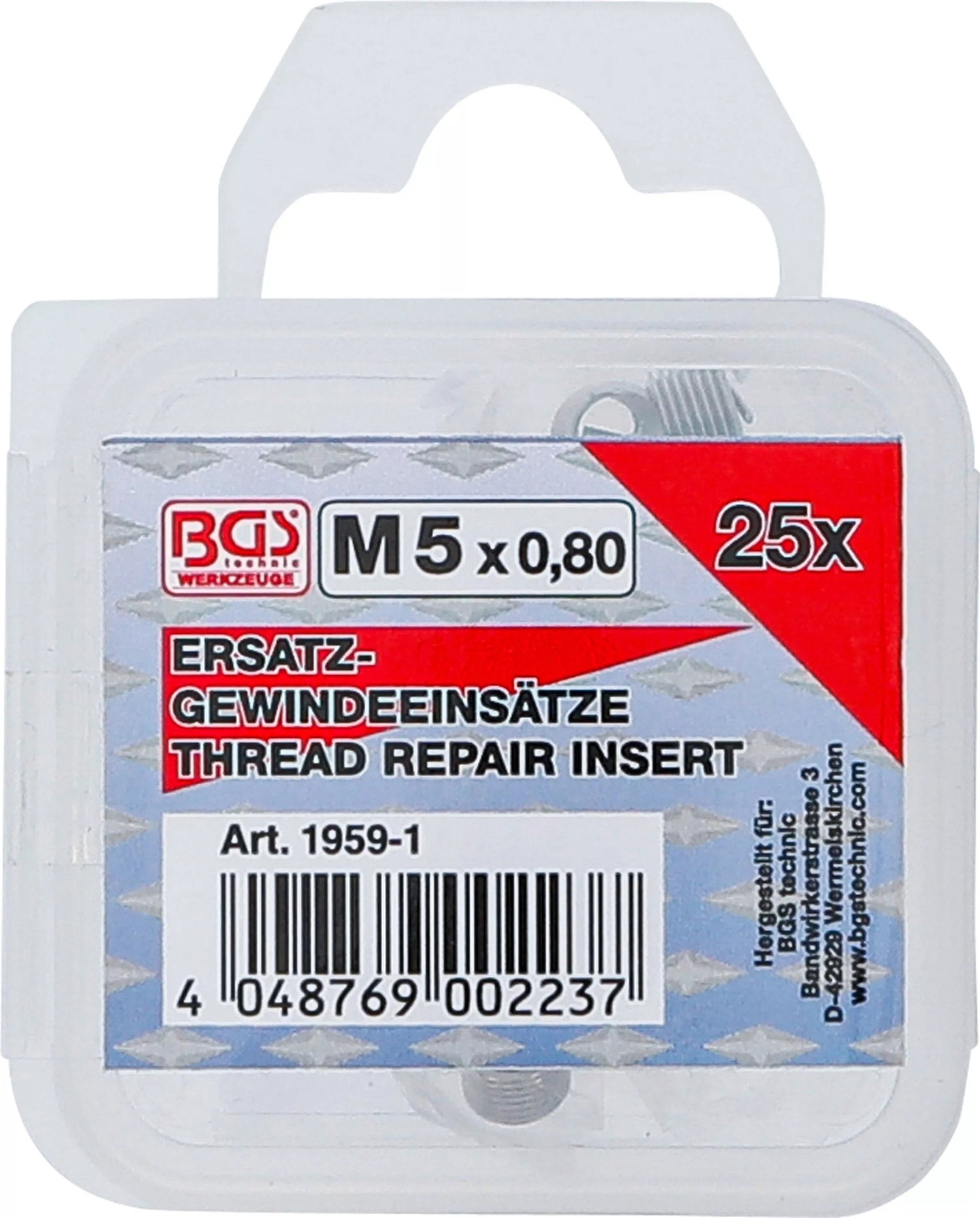 BGS 1959-1 Ersatz Gewindeeinsätze M5 x 0,8mm 25 teilig