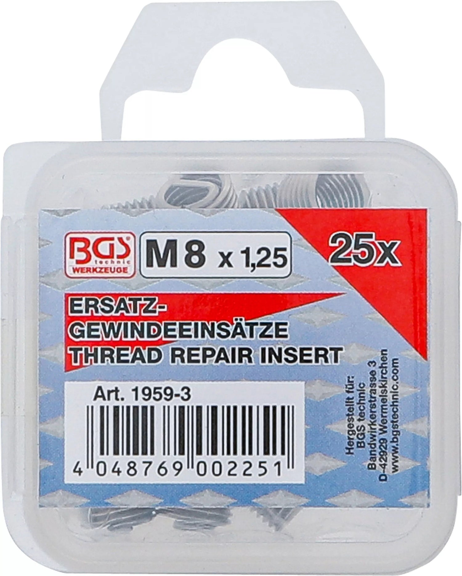 BGS 1959-3 Ersatz Gewindeeinsätze M8 x 1,25mm 25 teilig