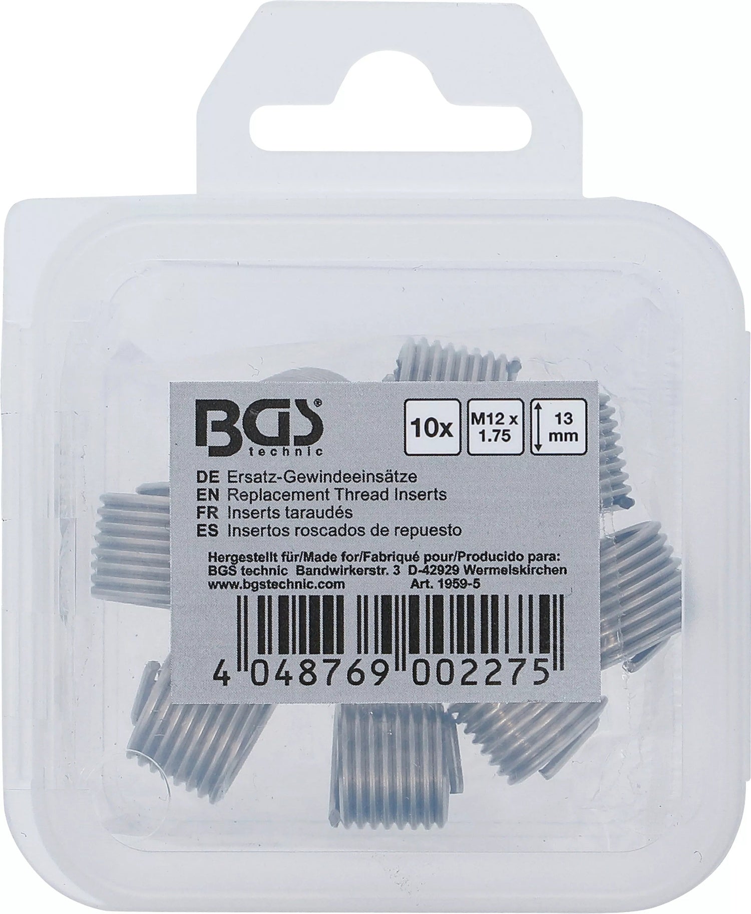 BGS 1959-5 Ersatz Gewindeeinsätze M12 x 1,75mm 10 teilig
