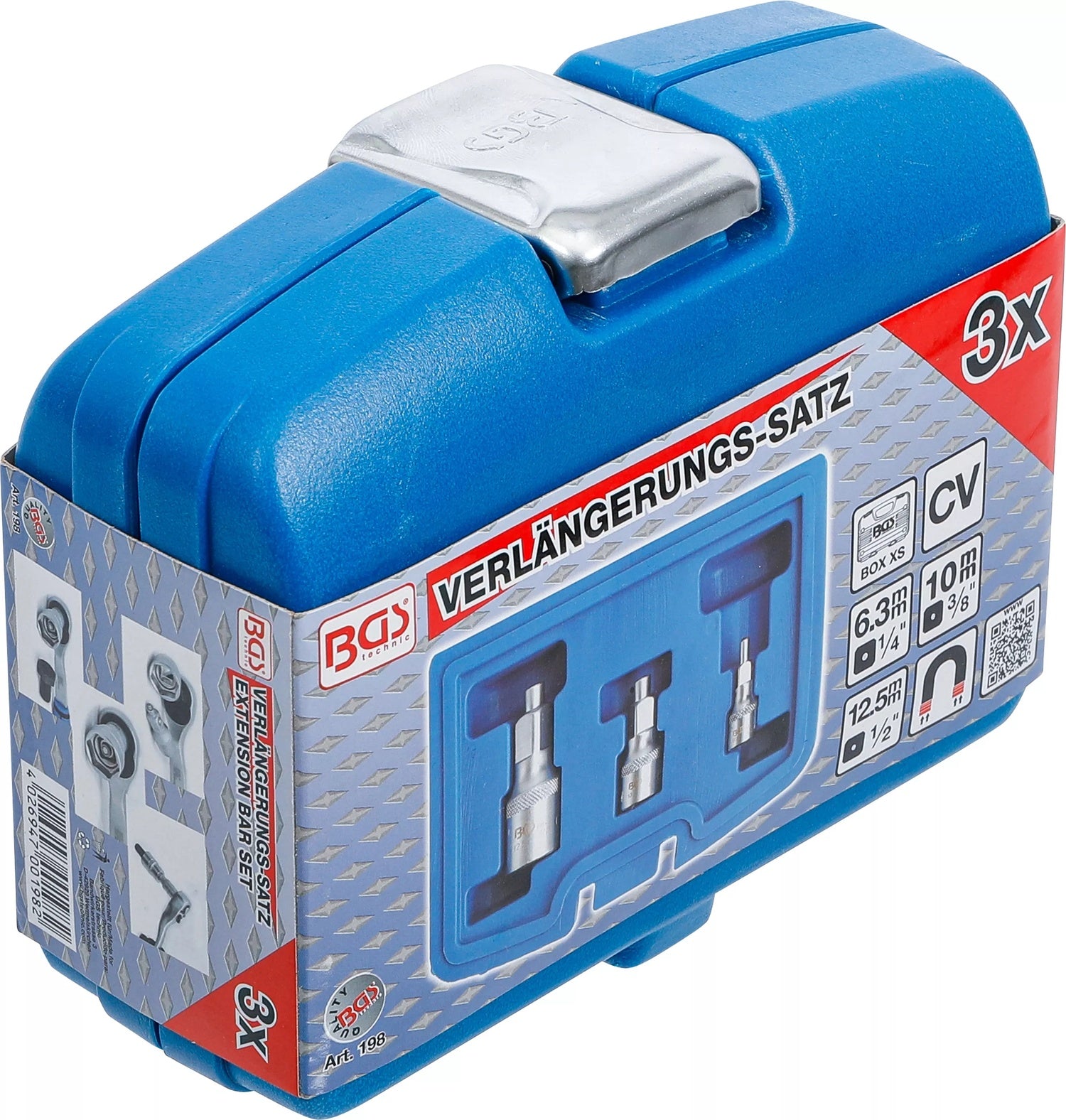 BGS 198 Satz Verlängerungen mit Magnethalter 6,3mm (1/4") + 10mm (3/8") + 12,5 mm (1/2") 3 teilig