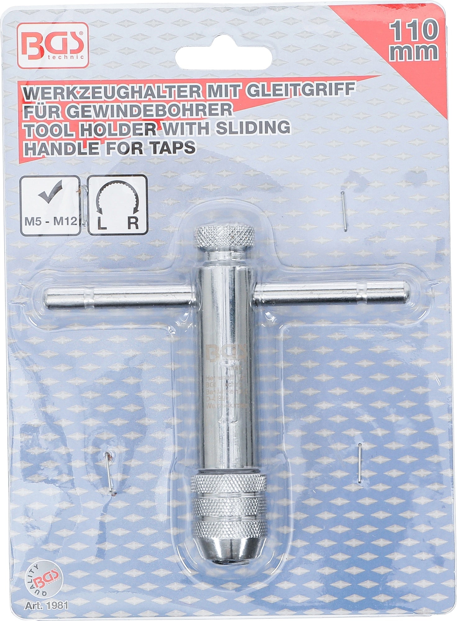 BGS 1981 Werkzeughalter mit Gleitgriff für Gewindebohrer M5-12mm, Länge 110mm