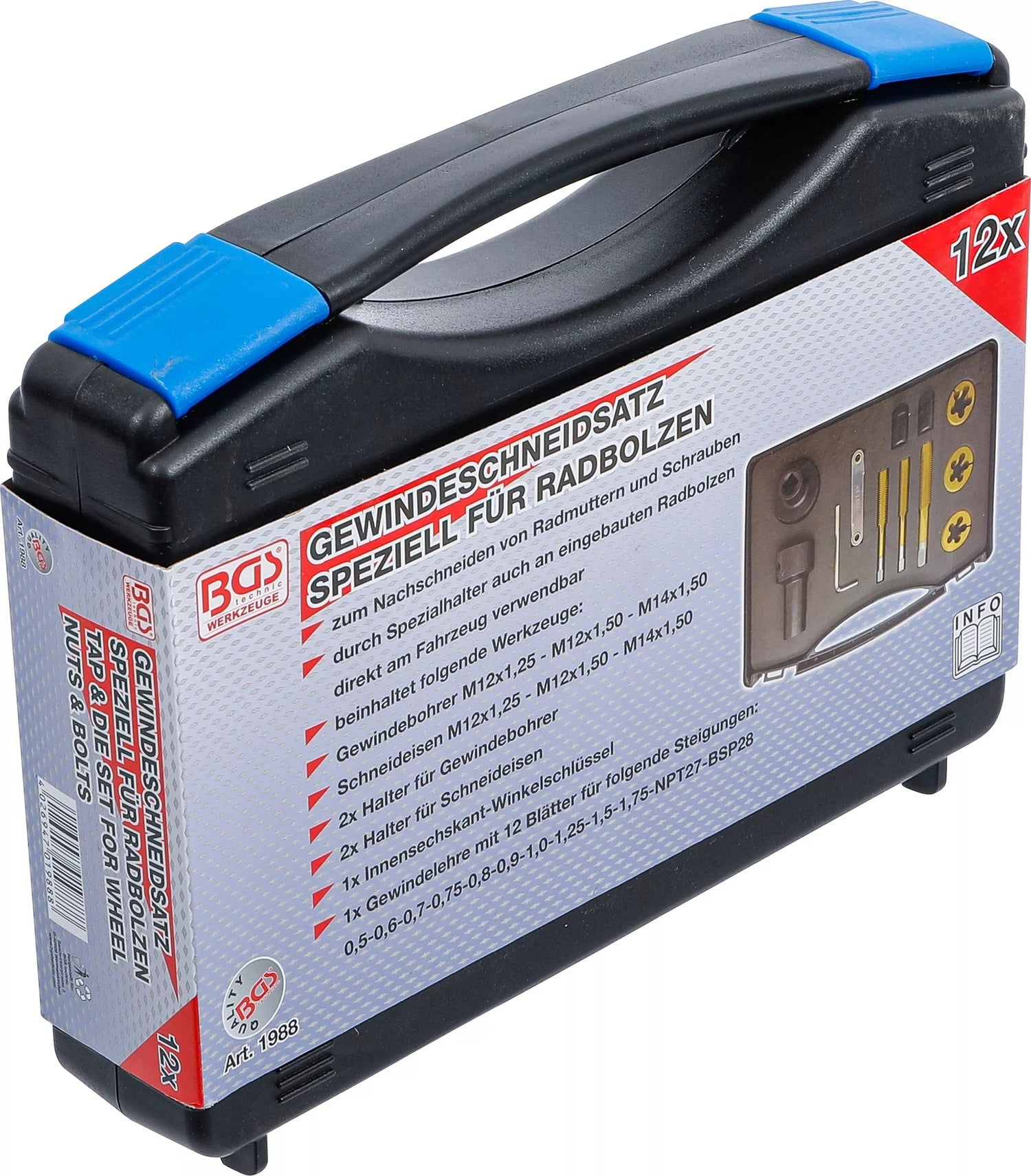 BGS 1988 Satz Gewindebohrer und Schneideisen für Radmuttern und Bolzen 12 teilig