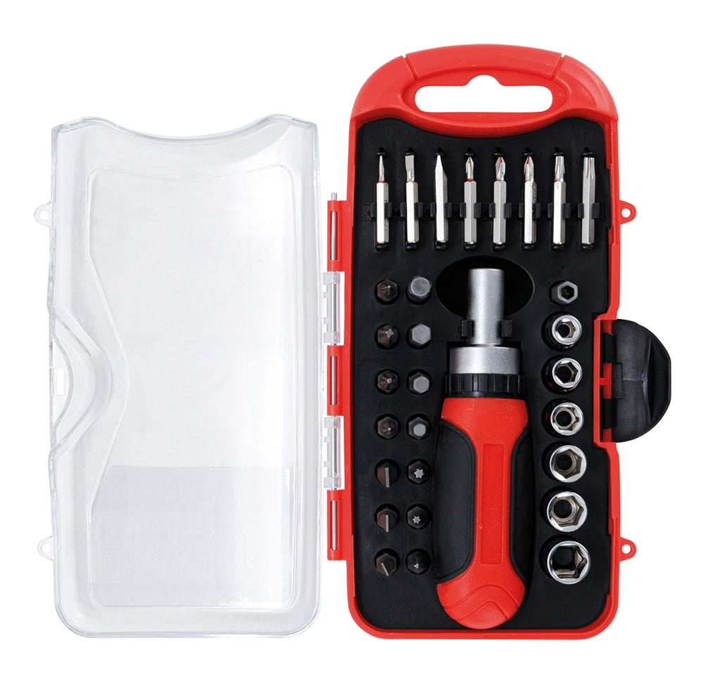 BGS DIY 20130 Satz Bits, Bithalter, Steckschlüsseleinsätze mit Ratschen-Drehgriff für Bits, umschaltbar