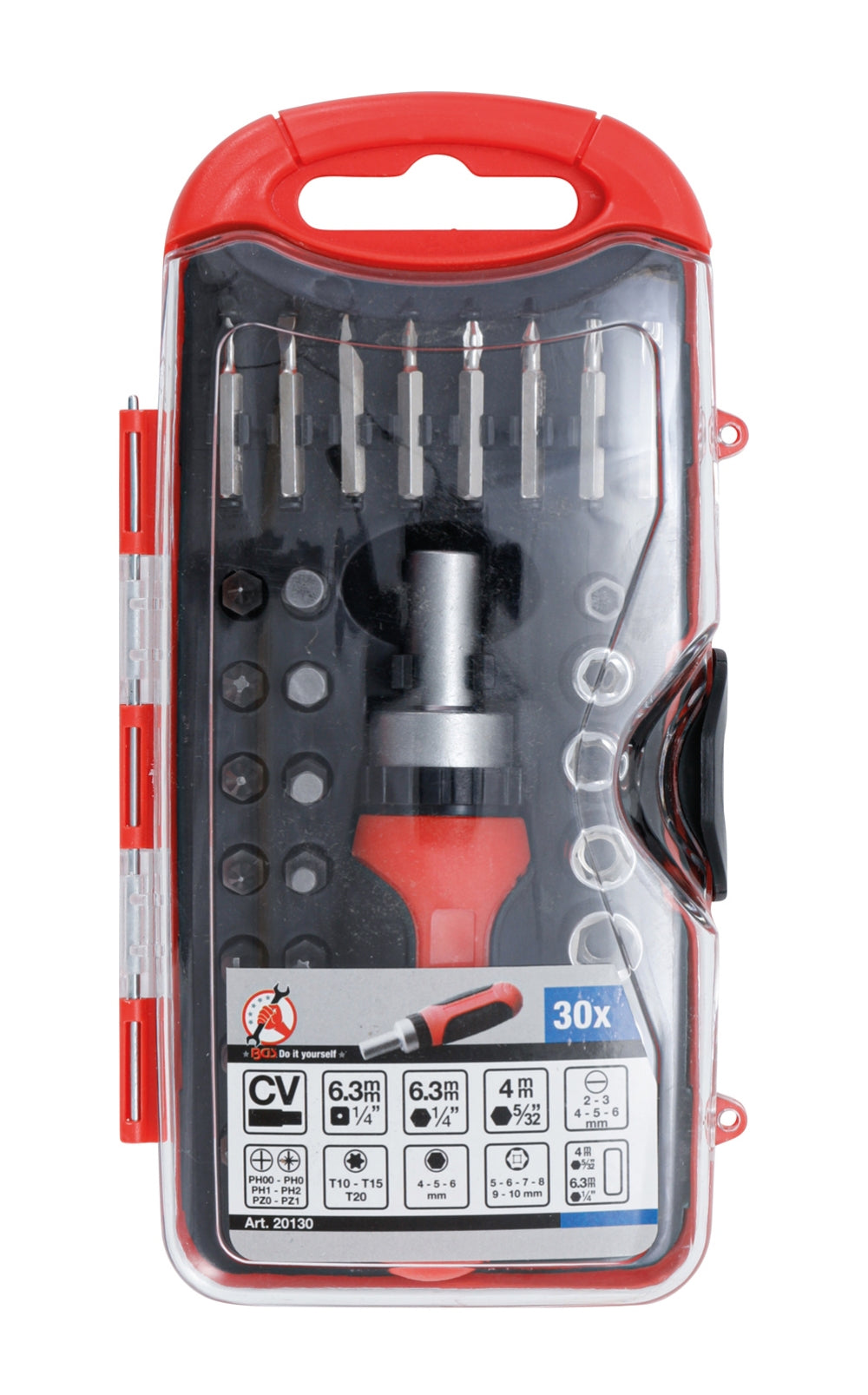 BGS DIY 20130 Satz Bits, Bithalter, Steckschlüsseleinsätze mit Ratschen-Drehgriff für Bits, umschaltbar