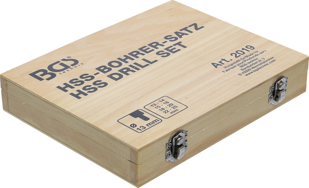 BGS 2019 Satz HSS Bohrer Ø13 - Ø25mm 8 teilig mit Schaft Ø13mm