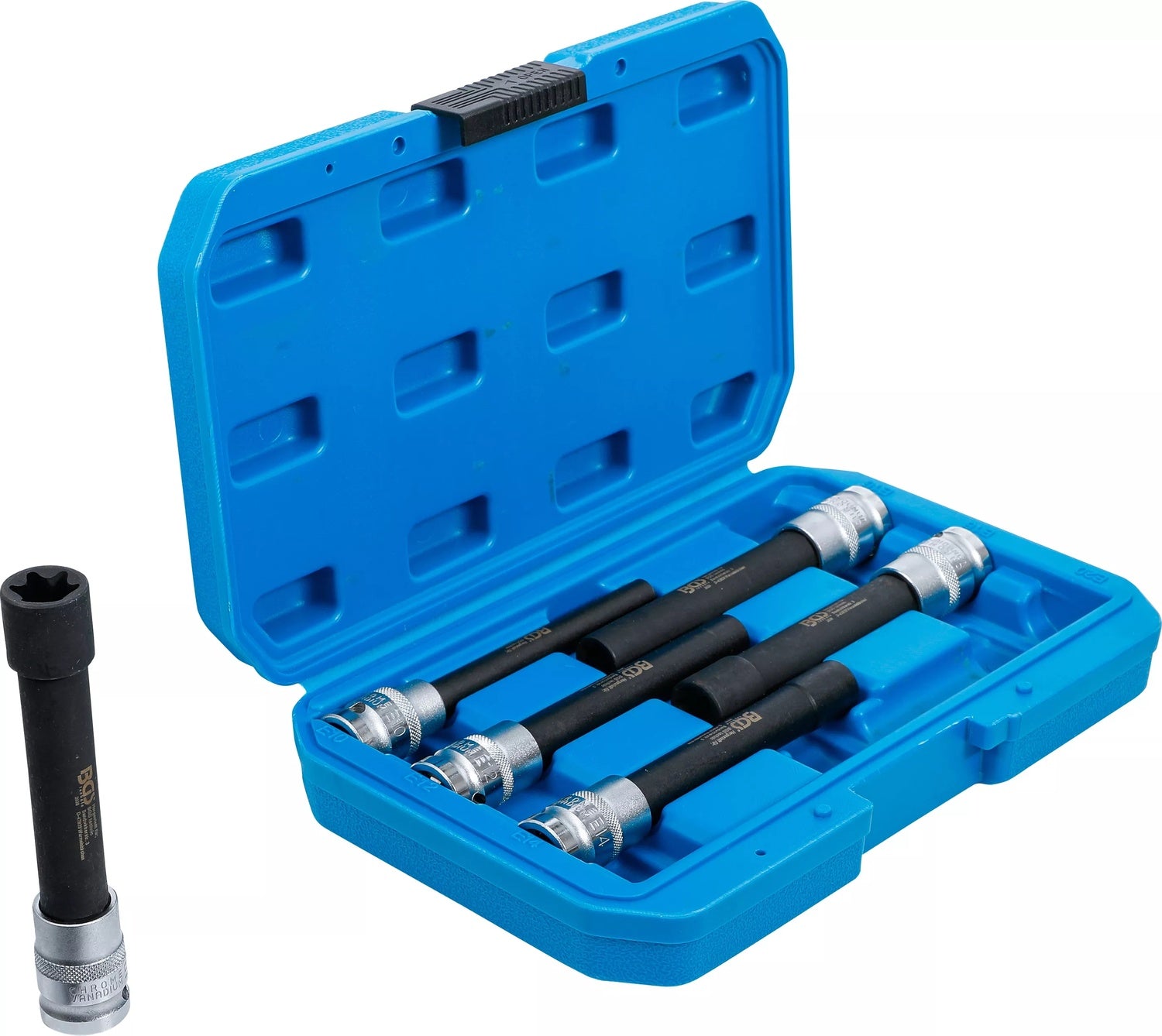 BGS 2028 Satz Steckschlüsseleinsätze E-Profil extra lang Antrieb 12,5mm (1/2") SW E10 - E20 6 teilig