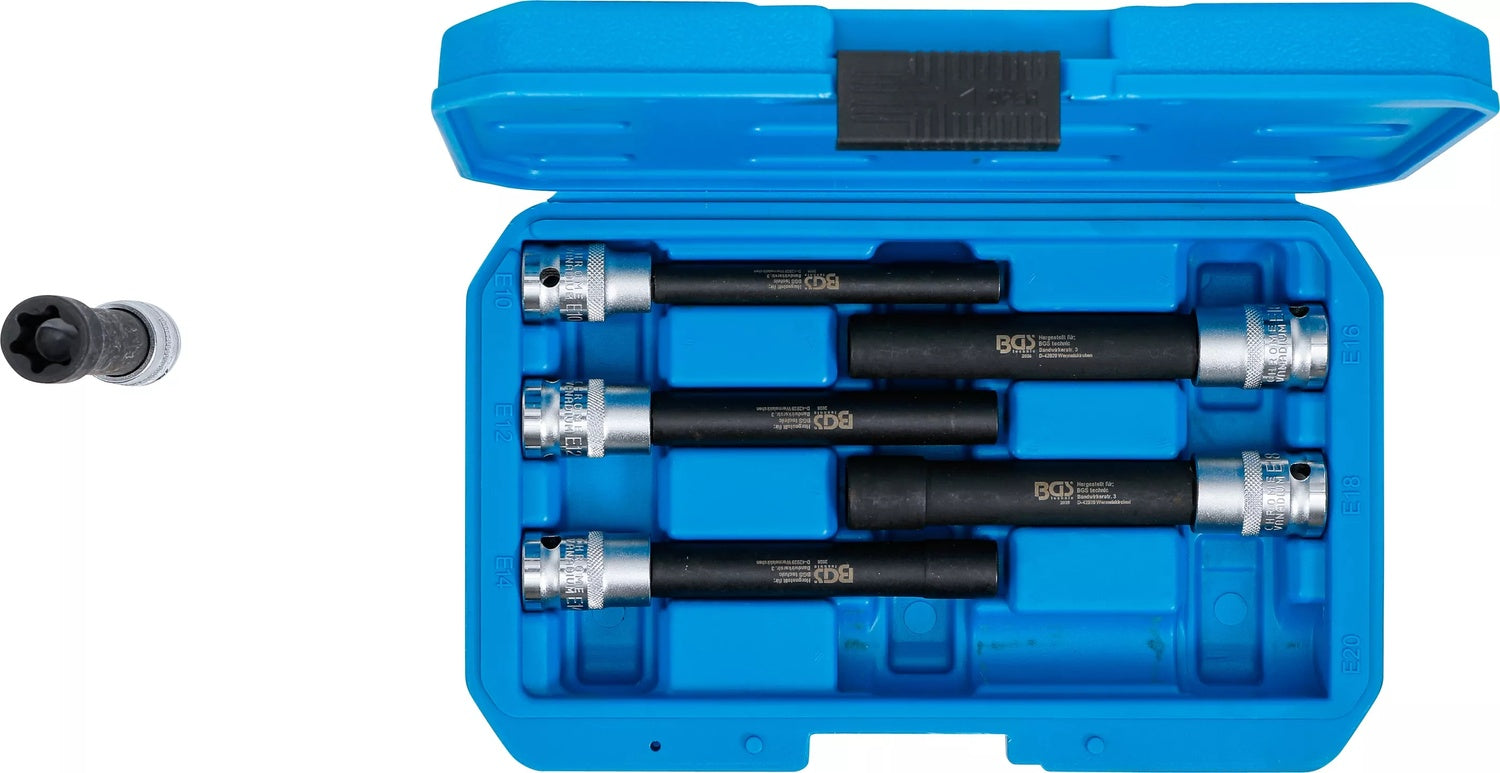 BGS 2028 Satz Steckschlüsseleinsätze E-Profil extra lang Antrieb 12,5mm (1/2") SW E10 - E20 6 teilig