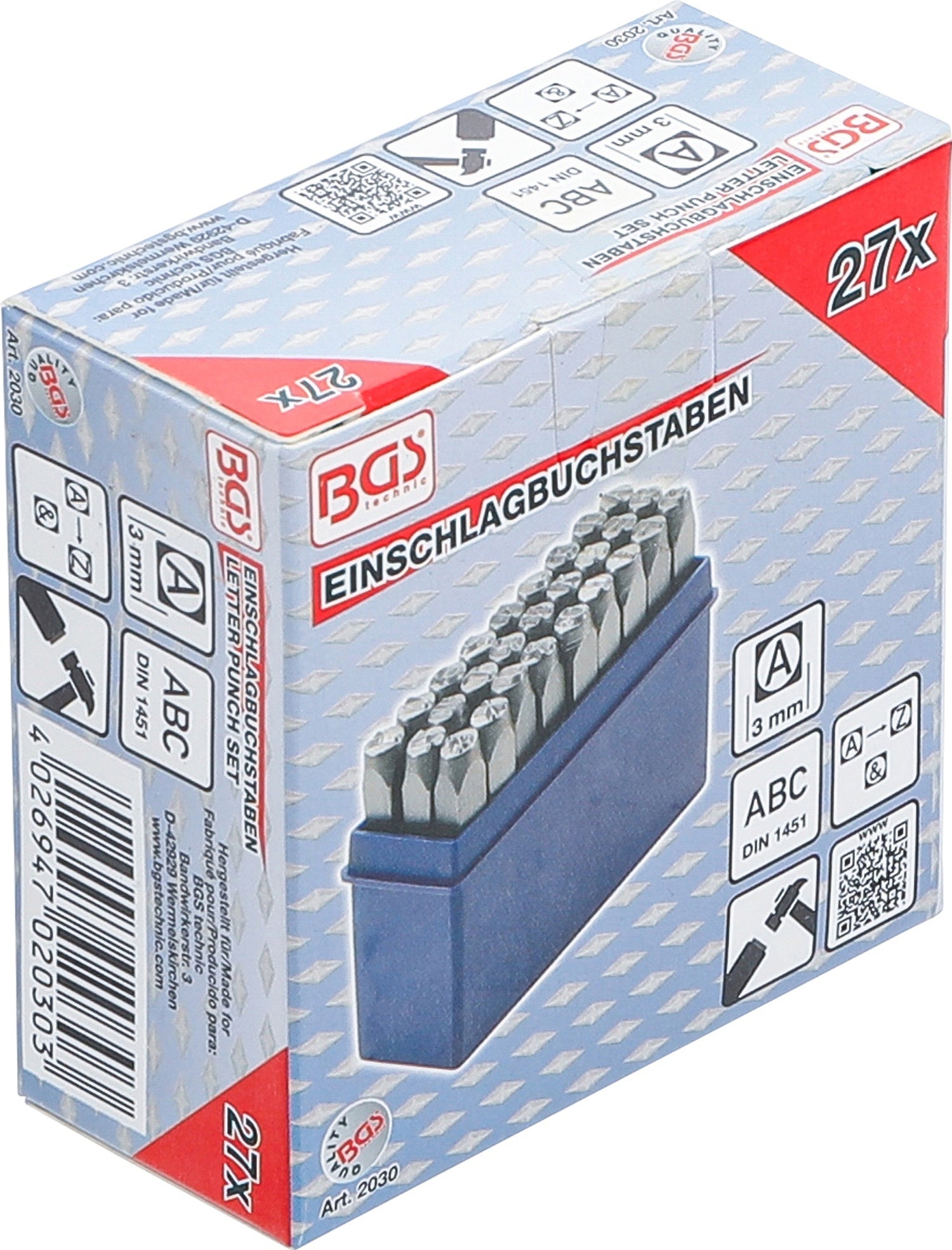 BGS 2030 Einschlagbuchstaben Höhe 3mm im Kästchen aus Kunststoff