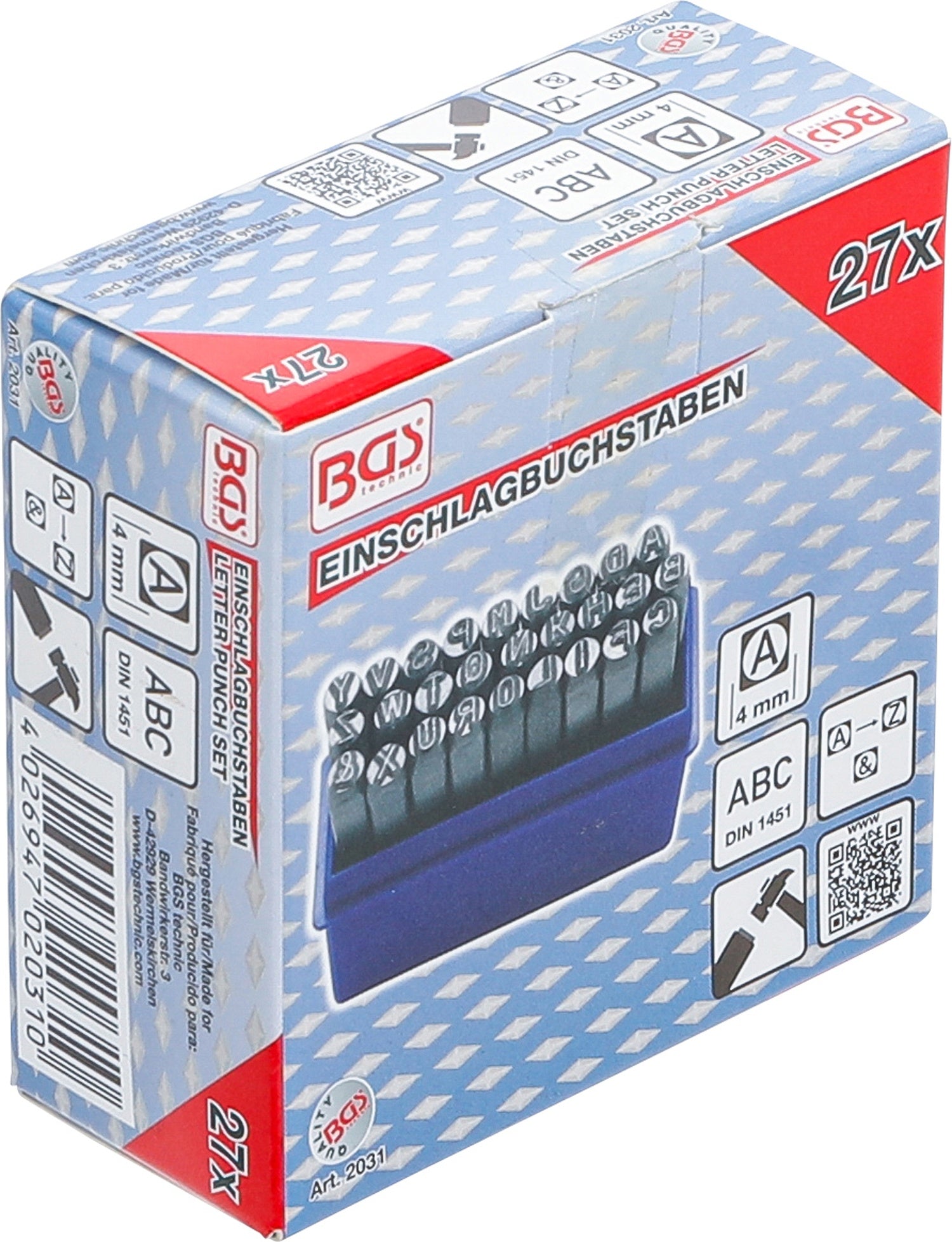 BGS 2031 Einschlagbuchstaben Höhe 4mm im Kästchen aus Kunststoff