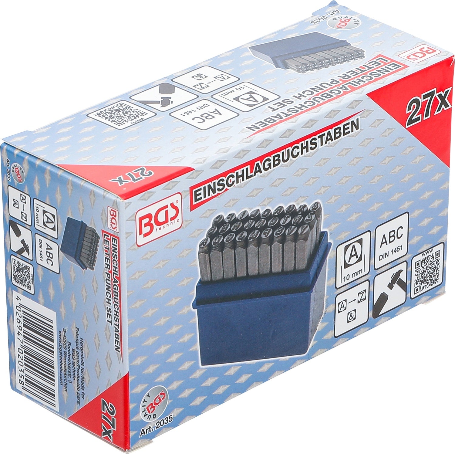 BGS 2035 Einschlagbuchstaben Höhe 10mm Alphabet A-Z GROSSBUCHSTABEN 27 teilig