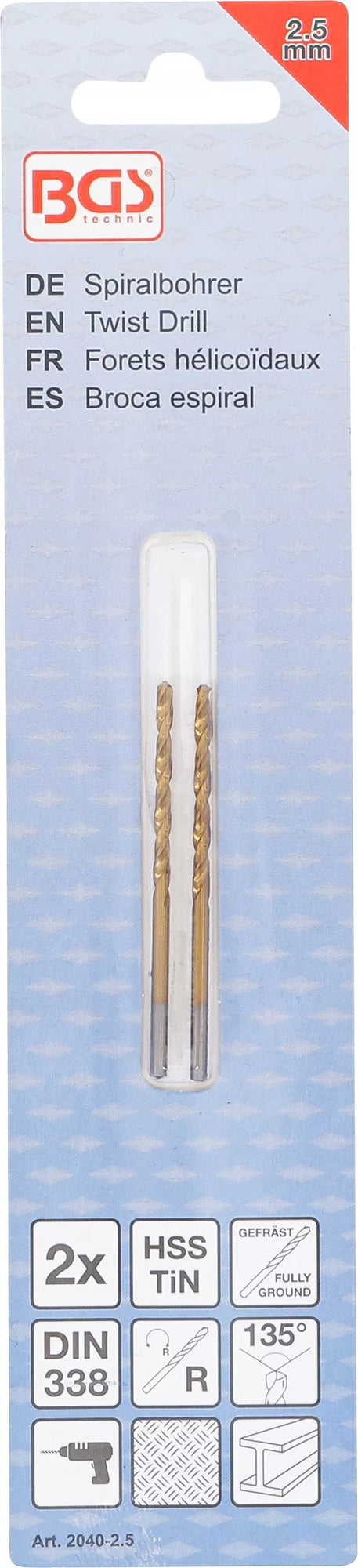 BGS 2040-2.5 Satz Spiralbohrer HSS-G titan-nitriert Ø2.5mm 2 teilig