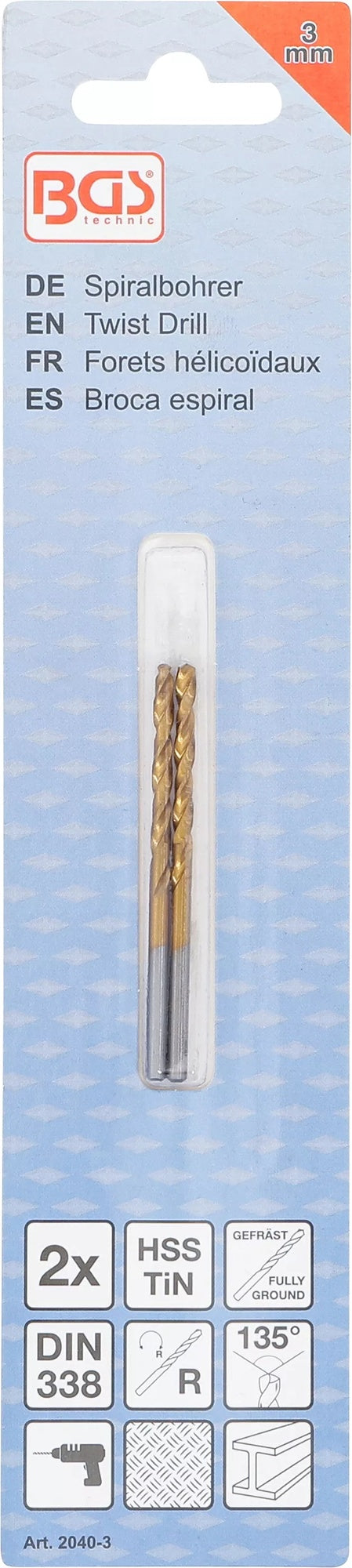 BGS 2040-3 Satz Spiralbohrer HSS-G titan-nitriert Ø3mm 2 teilig