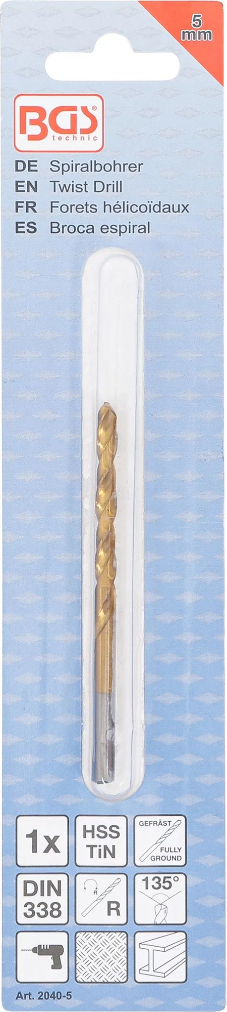 BGS 2040-5 Spiralbohrer HSS-G titan-nitriert Ø5mm