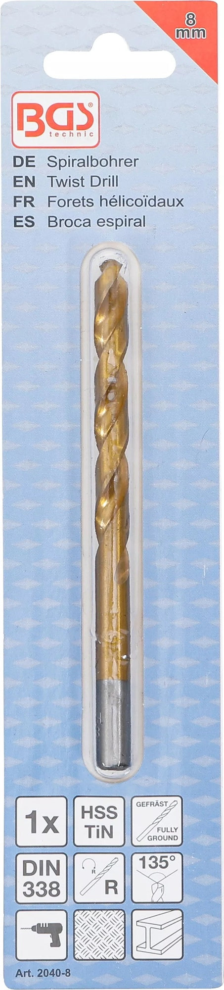 BGS 2040-8 Spiralbohrer HSS-G titan-nitriert Ø8mm