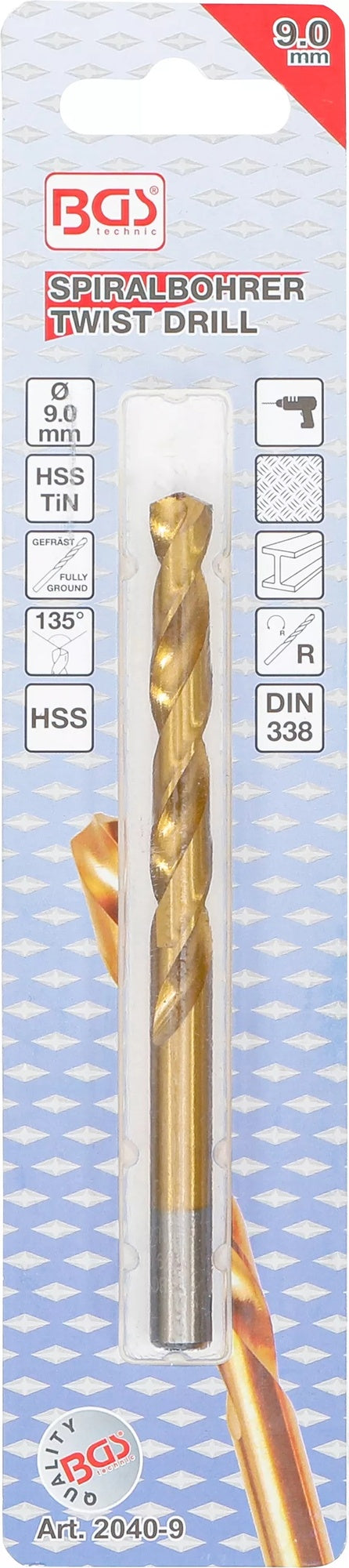 BGS 2040-9 Spiralbohrer HSS-G titan-nitriert Ø9mm