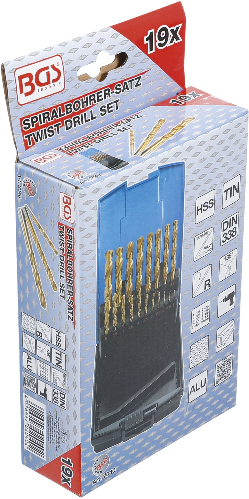 BGS 2040 Satz Spiralbohrer HSS-G mit Titanüberzug Ø1 - 10mm 19 teilig