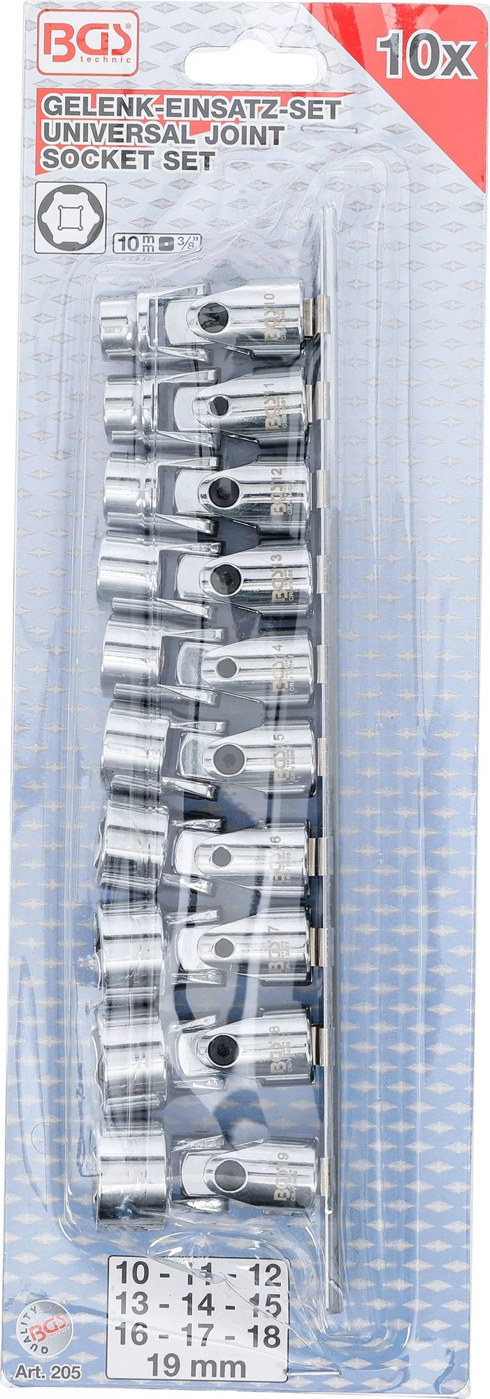 BGS 205 Satz Gelenkeinsätze Sechskant Antrieb 10mm (3/8") SW 10 - 19mm