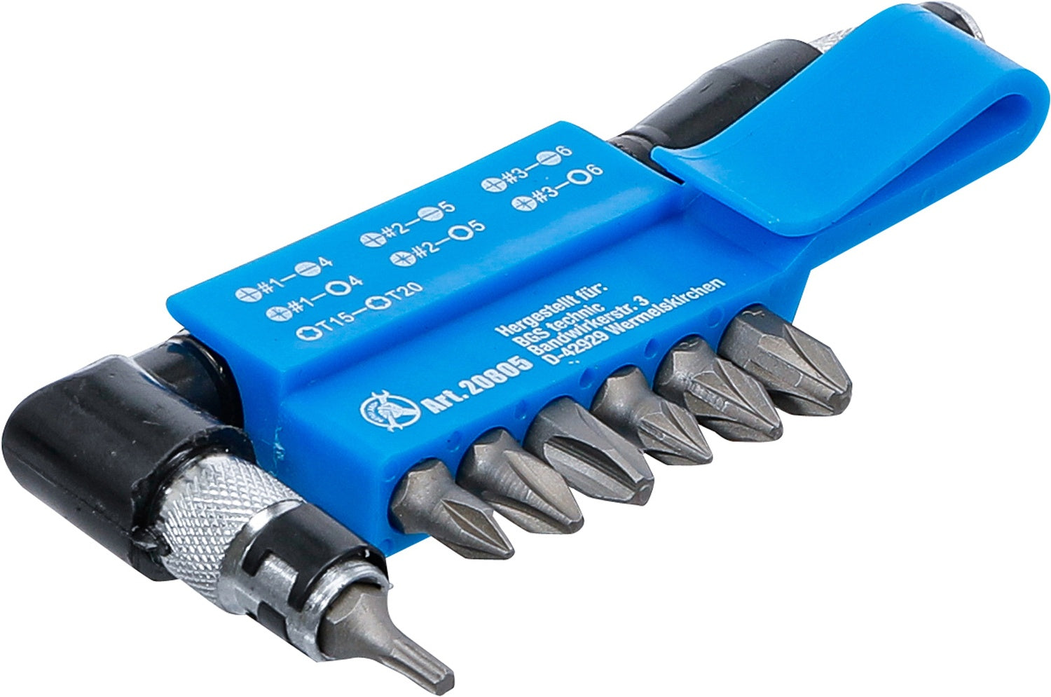 BGS DIY 20805 Winkelschrauber mit 7 Doppelklingen-Bits Antrieb 6,3mm (1/4") 8 teilig