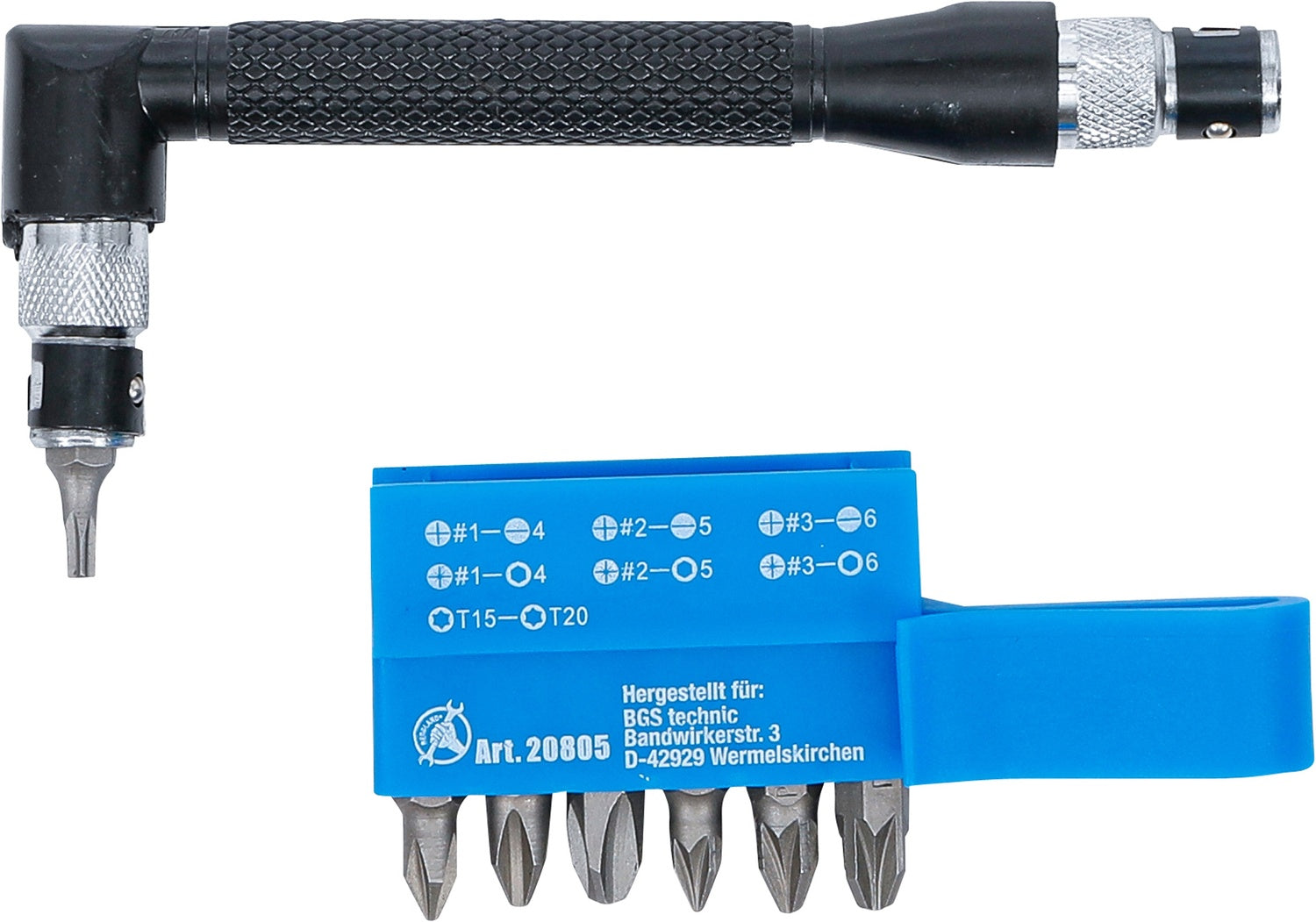 BGS DIY 20805 Winkelschrauber mit 7 Doppelklingen-Bits Antrieb 6,3mm (1/4") 8 teilig