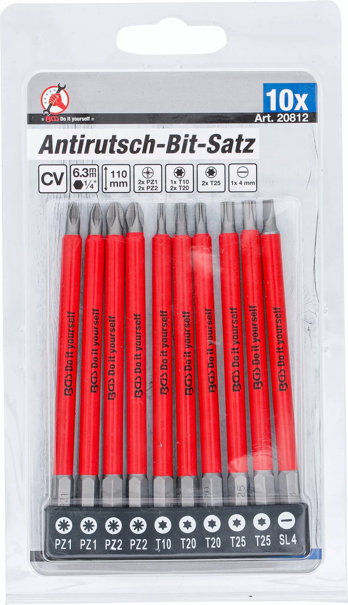 BGS DIY 20812 Satz Antirutsch Bits magnetisch Länge 110mm 10 teilig