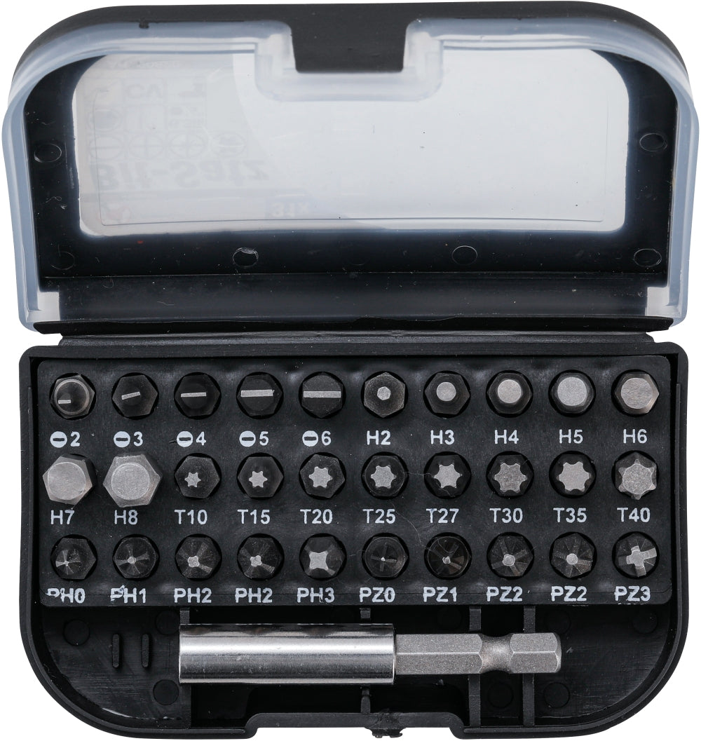 BGS DIY 20820 Bit Sortiment Torx, Innensechskant Schlitz Kreuzschlitz Antrieb 6,3mm (1/4") 31 teilig