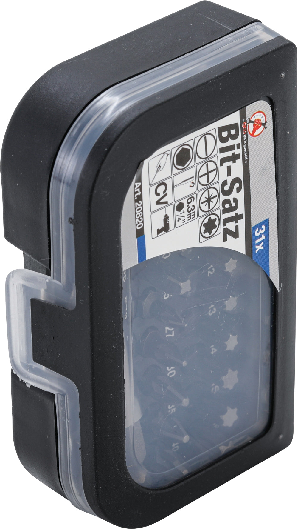 BGS DIY 20820 Bit Sortiment Torx, Innensechskant Schlitz Kreuzschlitz Antrieb 6,3mm (1/4") 31 teilig