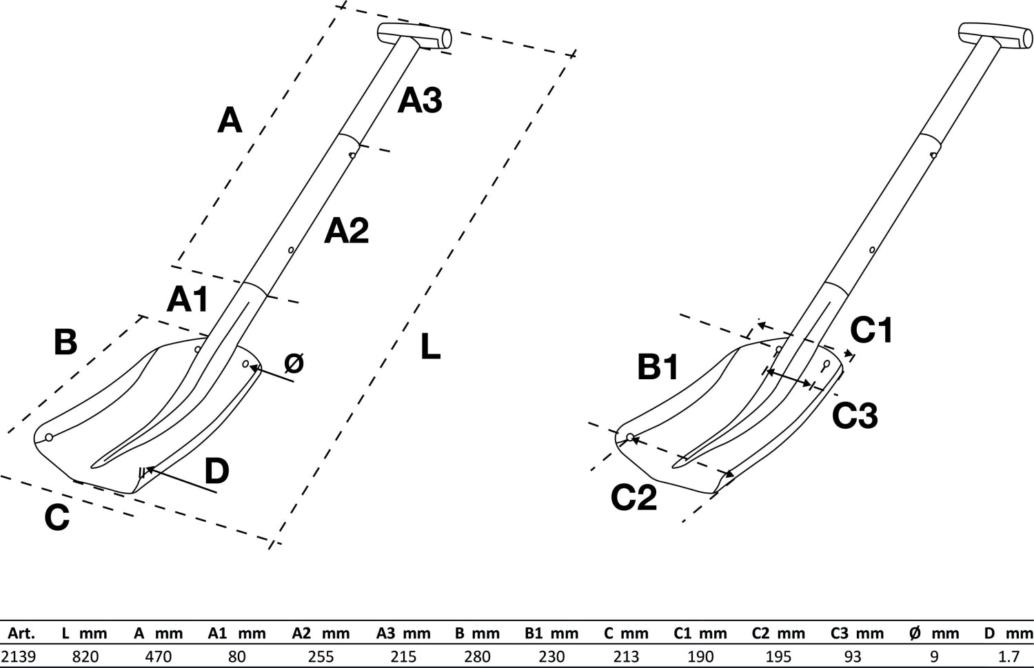 BGS 2139 Aluminium Schneeschaufel mit steckbarem Schnellverschluss Stiel