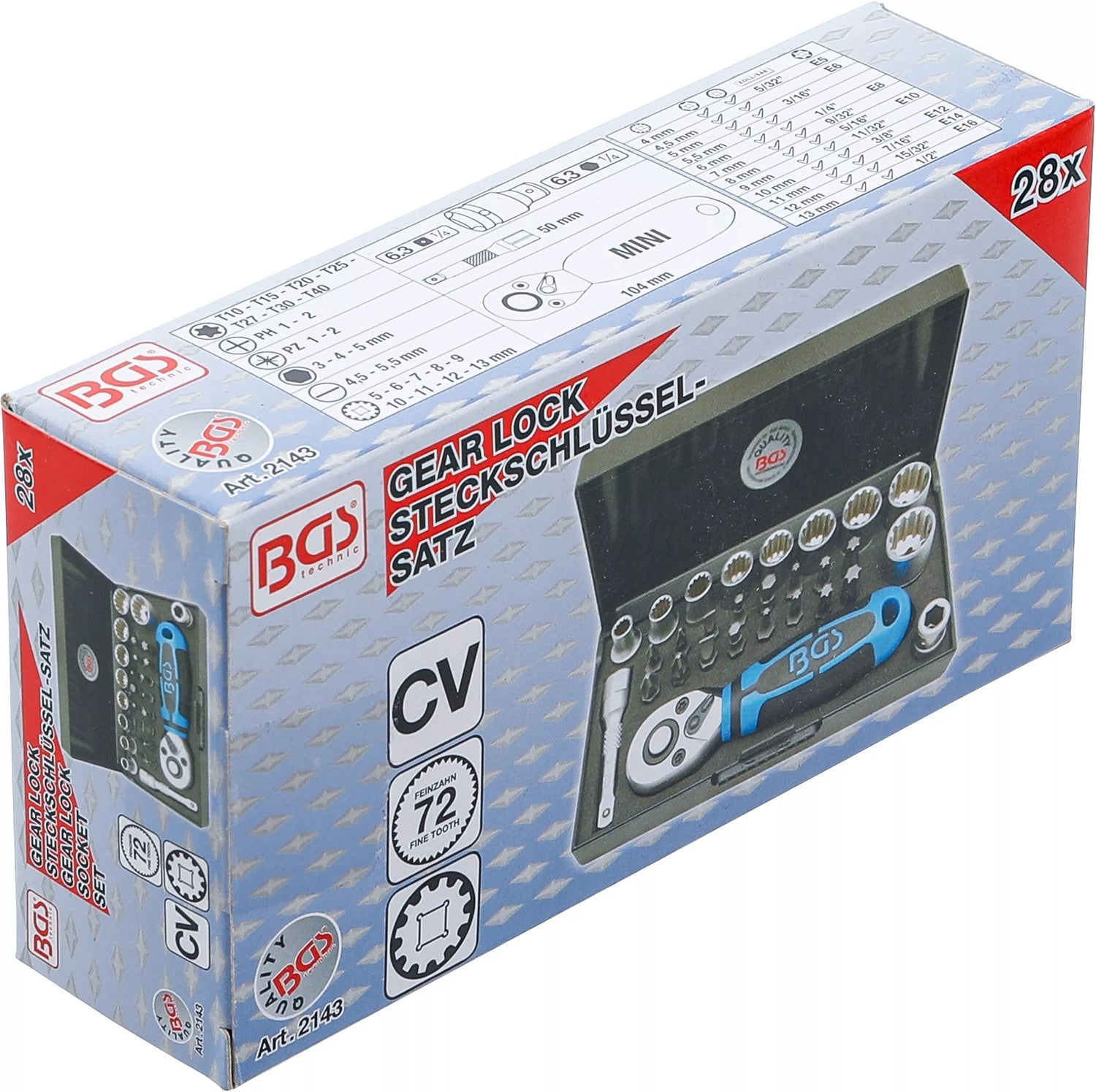 BGS 2143 Satz Steckschlüssel Antrieb 6,3mm (1/4") 28 teilig