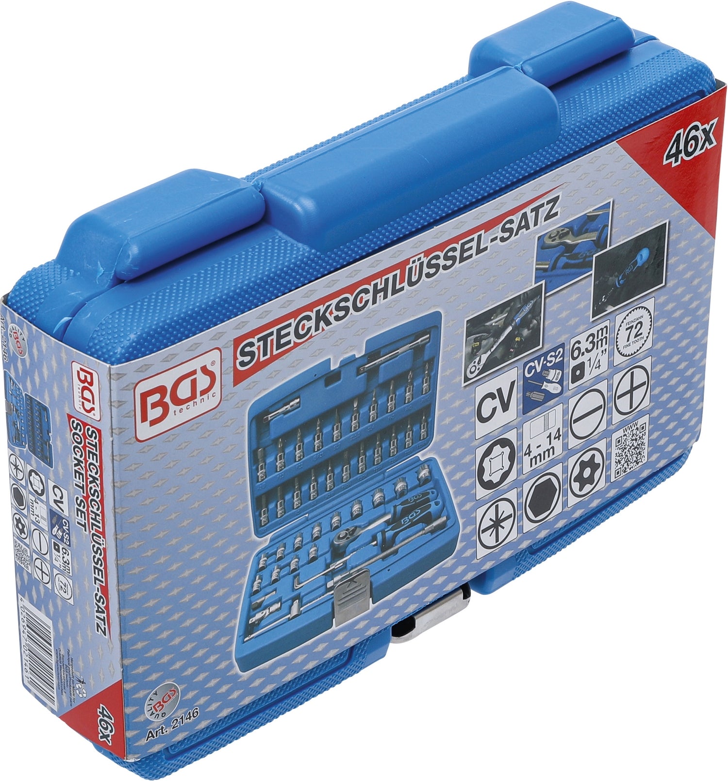 BGS 2146 Satz Werkzeuge Steckschlüssel Antrieb 6,3mm (1/4") 46 teilig