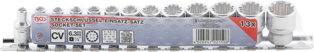 BGS 2150 Satz Nüsse Steckschlüsseleinsätze Gear Lock Antrieb Innenvierkant 6,3mm (1/4") SW 4 - 14mm