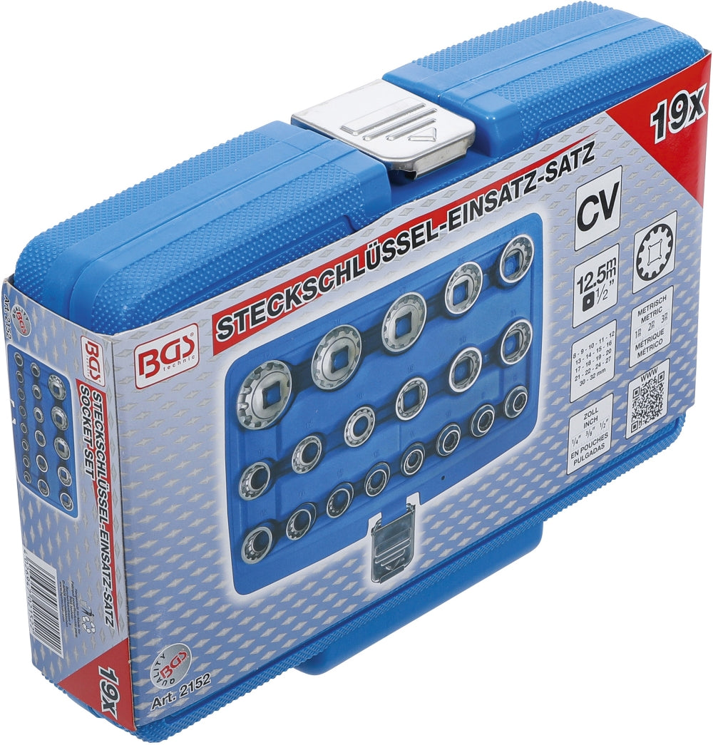 BGS 2152 Satz Steckschlüsseleinsätze Gear Lock Antrieb Innenvierkant 12,5mm (1/2") 19 teilig