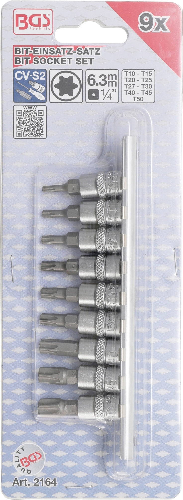 BGS 2164 Satz Biteinsätze Bits T-Profil (für Torx) T10 - T50 Antrieb 6,3mm (1/4")