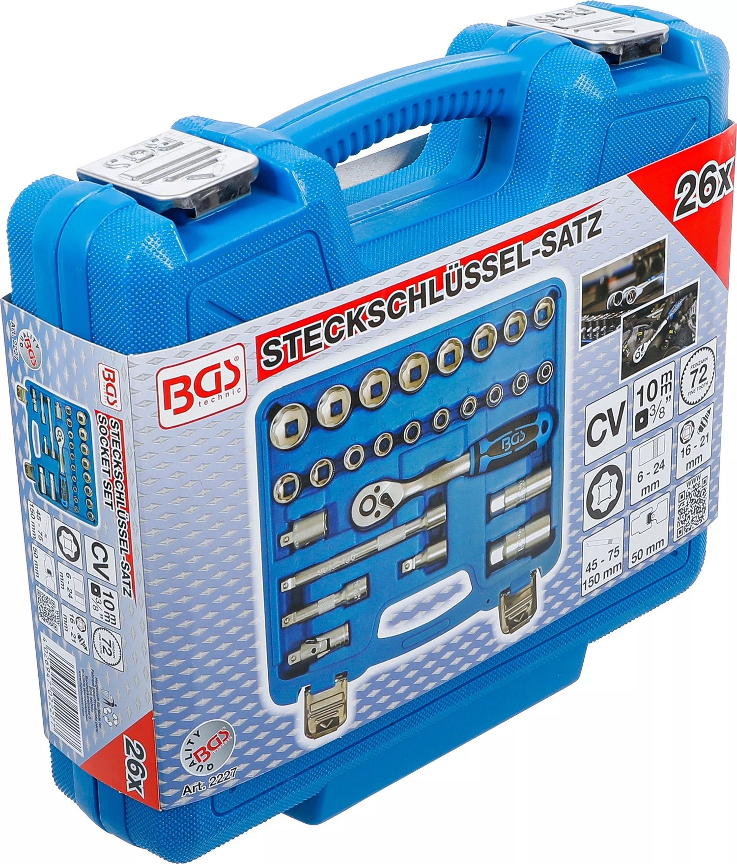 BGS 2227 Satz Steckschlüssel mit Wellenprofil Anrieb 10mm (3/8") 26 teilig