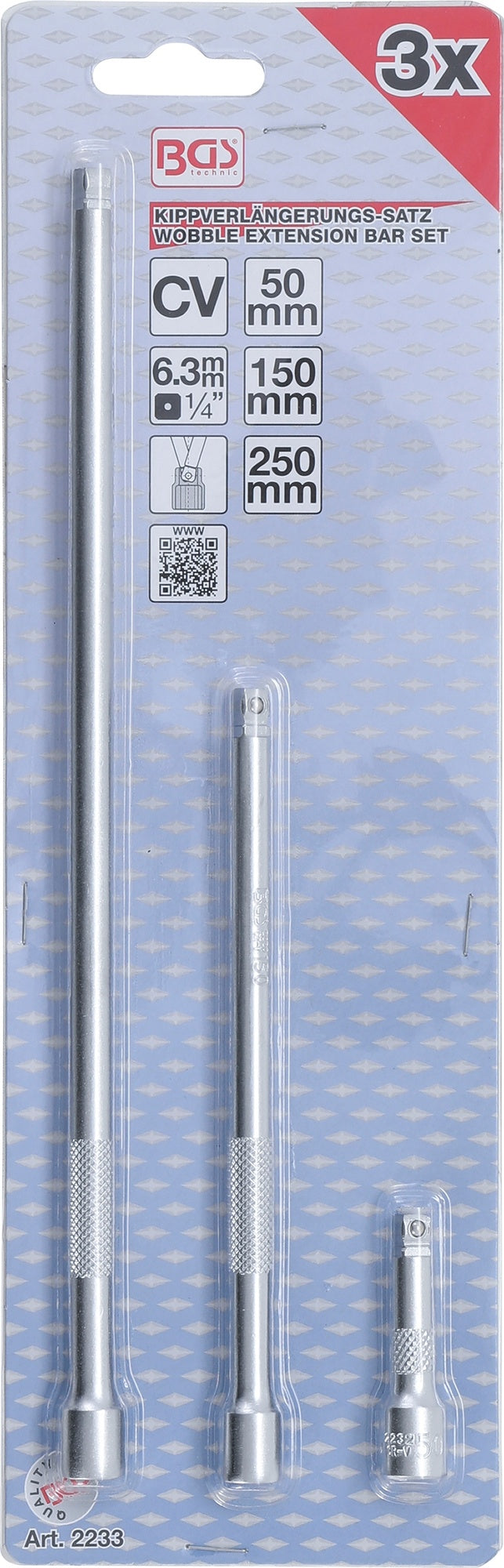 BGS 2233 Satz Kippverlängerungen 6,3mm (1/4") Längen 50mm 150mm 250mm