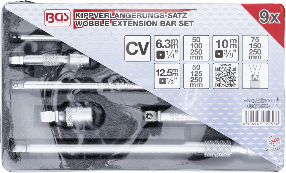 BGS 2253 Satz Kippverlängerungen 6,3mm & 10mm & 12,5mm 9 teilig