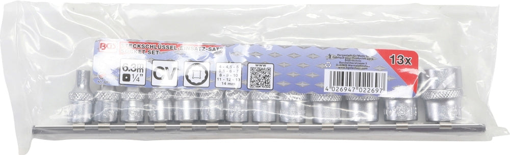 BGS 2269 Satz Steckschlüsseleinsätze Zwölfkant Antrieb Innenvierkant 6,3mm (1/4") SW 4 - 14mm