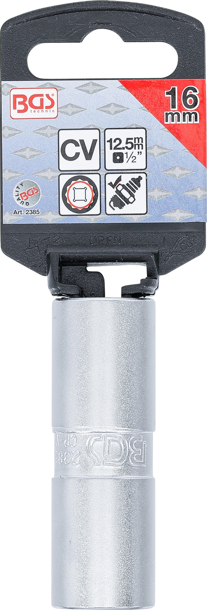 BGS 2385 Zündkerzen Einsatz Zwölfkant mit Haltegummi SW 16mm Antrieb 12,5mm (1/2")