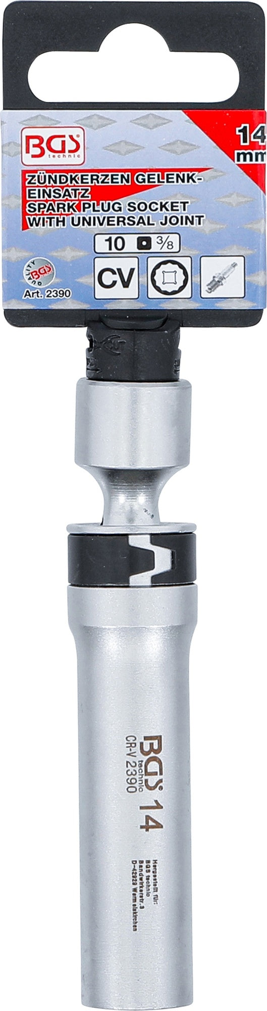 BGS 2390 Gelenkeinsatz 14mm für Zündkerzen Zwölfkant mit Haltefeder Antrieb 10mm (3/8")
