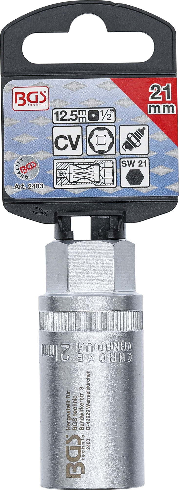 BGS 2403 Zündkerzen Einsatz Sechskant SW 21mm Antrieb 12,5mm (1/2")