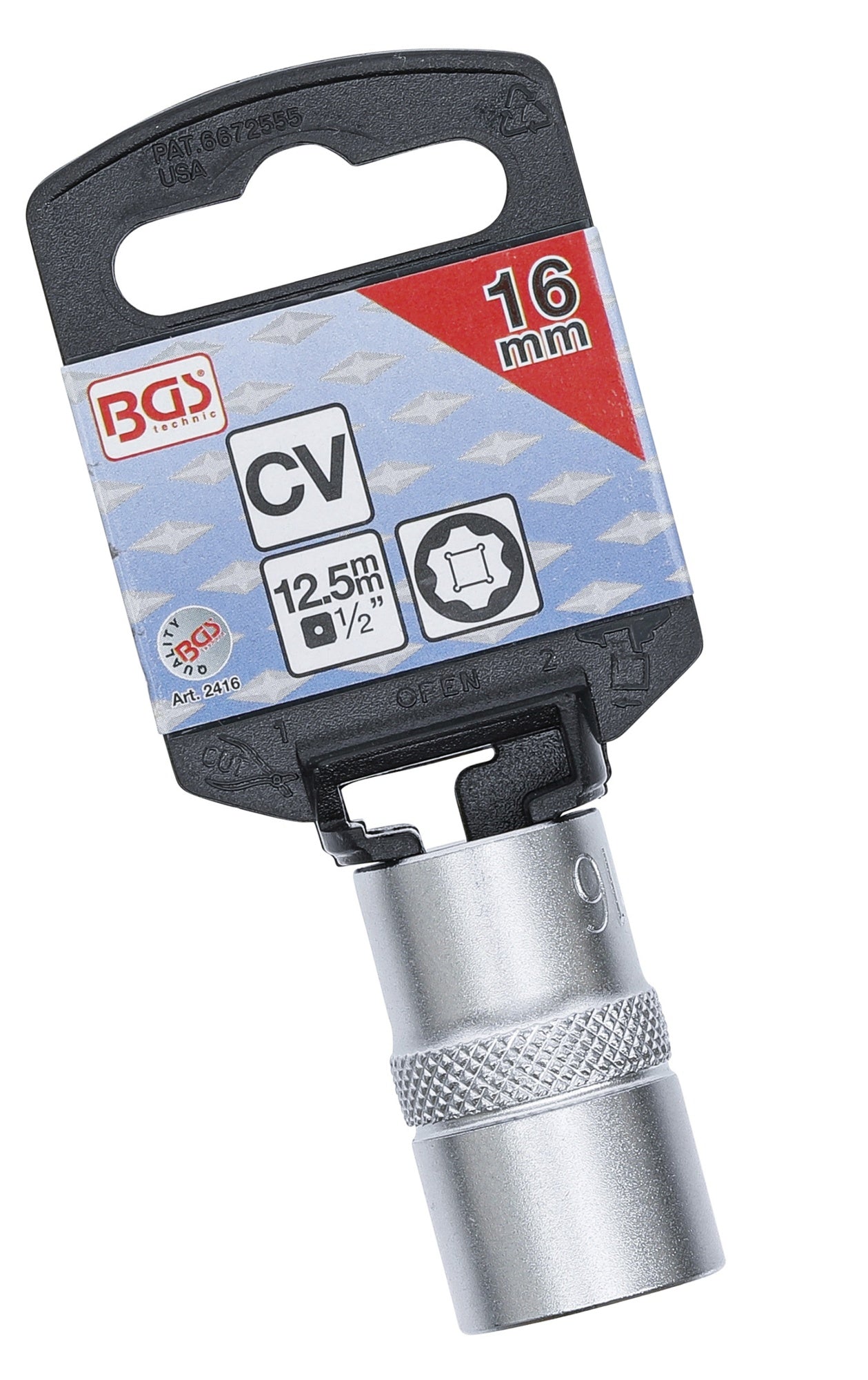 BGS 2416 Nuss / Stecknuss 16mm Super Lock Wellenprofil Antrieb 12,5mm (1/2")