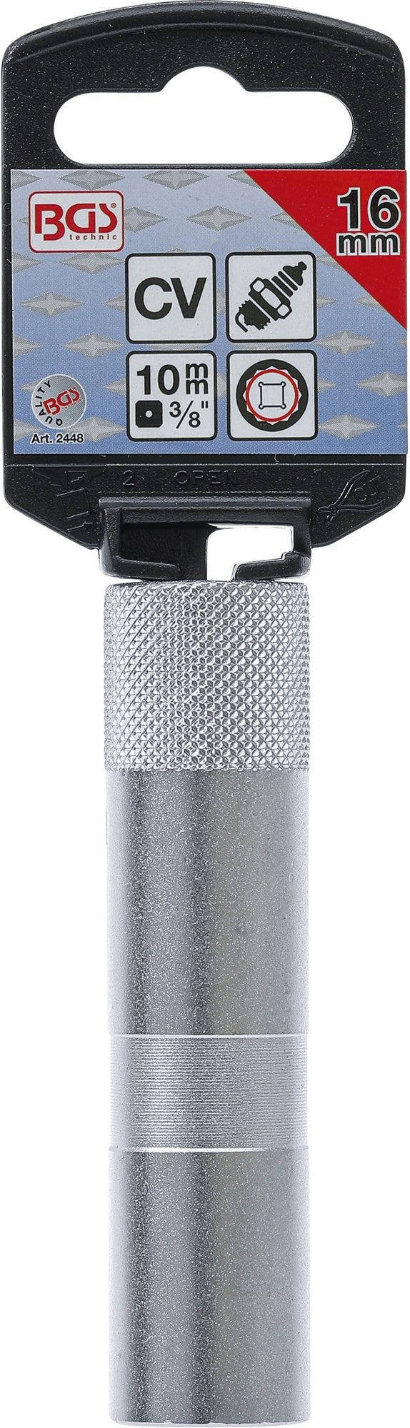 BGS 2448 Zündkerzen Einsatz Zwölfkant SW 16mm mit Haltegummi lang Antrieb 10mm (3/8")