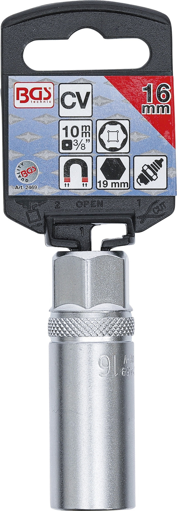 BGS 2469 Zündkerzen Einsatz Sechskant SW 16mm mit Magnet Antrieb 10mm (3/8")