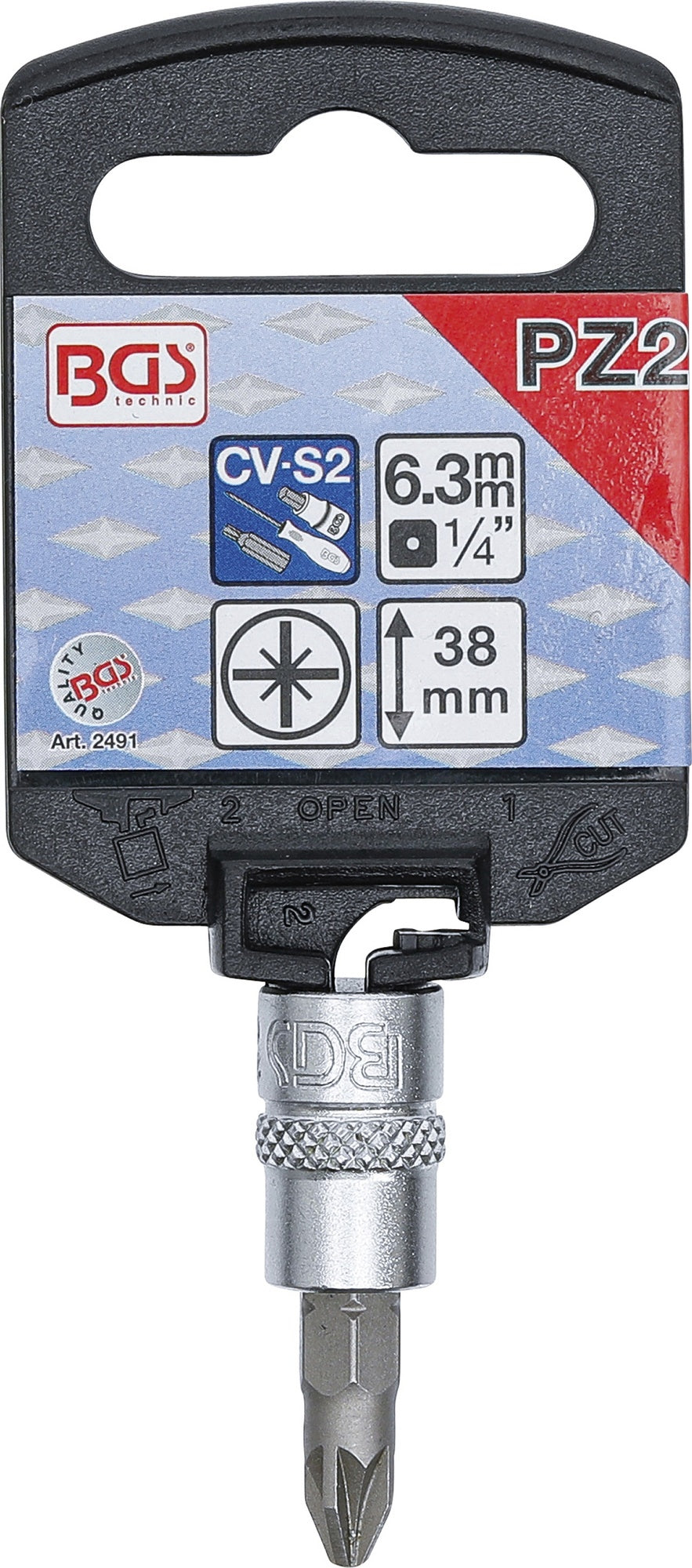BGS 2491 Biteinsatz Kreuzschlitz Einsatz PZ2 Länge 38mm Antrieb 6,3mm (1/4")